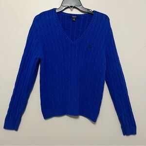 Chaps classic preppy royal blue cable knit v-neck sweater fisherman size xl